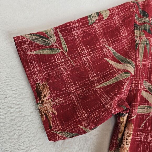 Tommy Bahama Shirt Mens Medium Red Silk Hawaiian Aloha Floral Tropical Camp - Picture 5 of 13